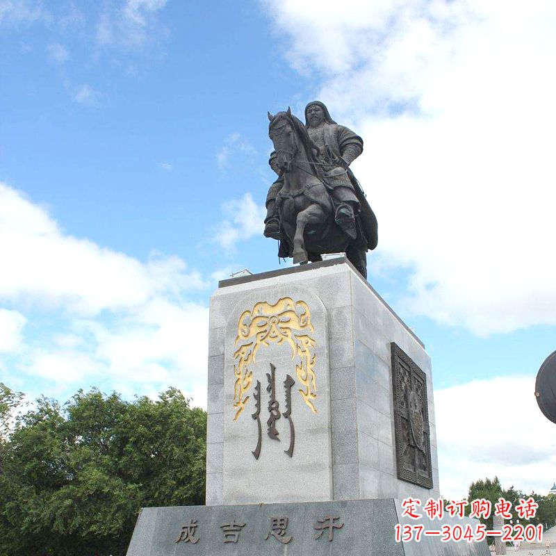 山东成吉思汗象征英雄的铜雕塑