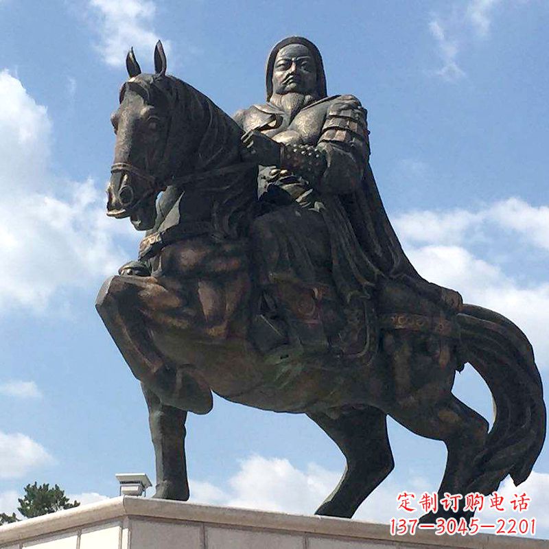 山东成吉思汗骑马雕塑-景区园林历史名人铜雕像