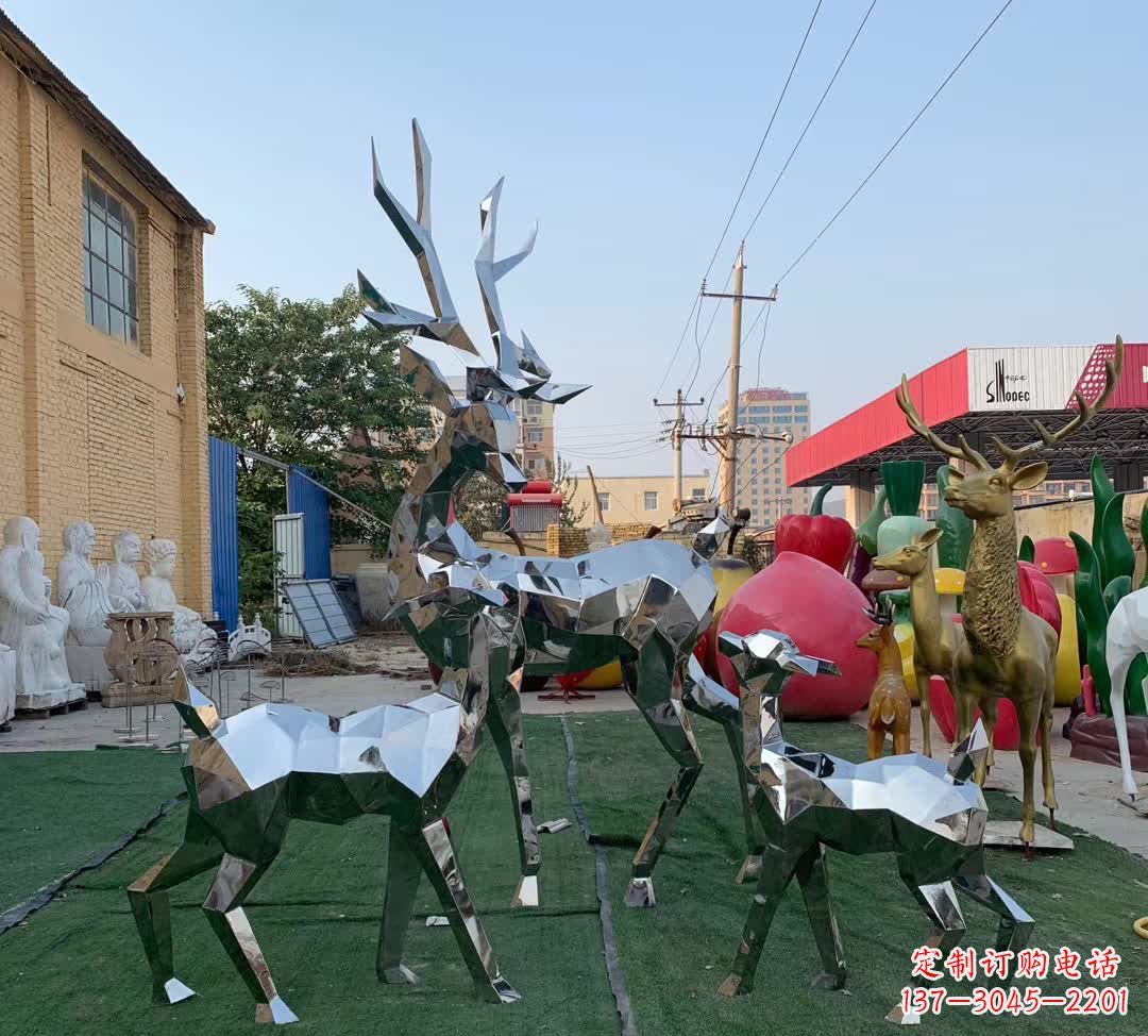 山东城市不锈钢梅花鹿摆件雕塑
