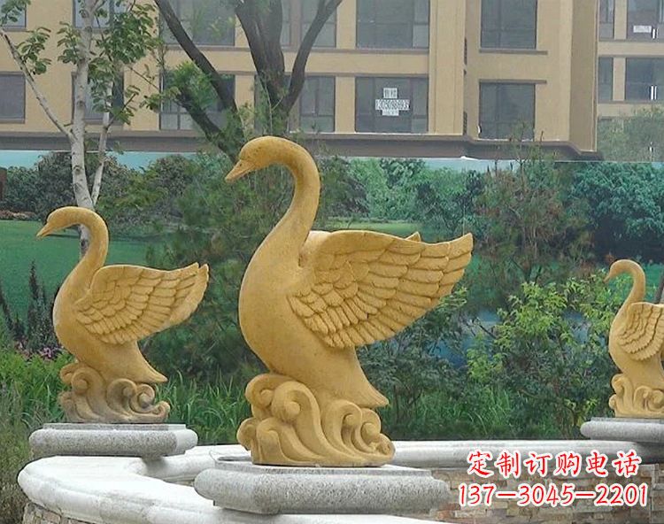 山东池塘水景喷泉天鹅雕塑-公园园林景区装饰动物雕塑