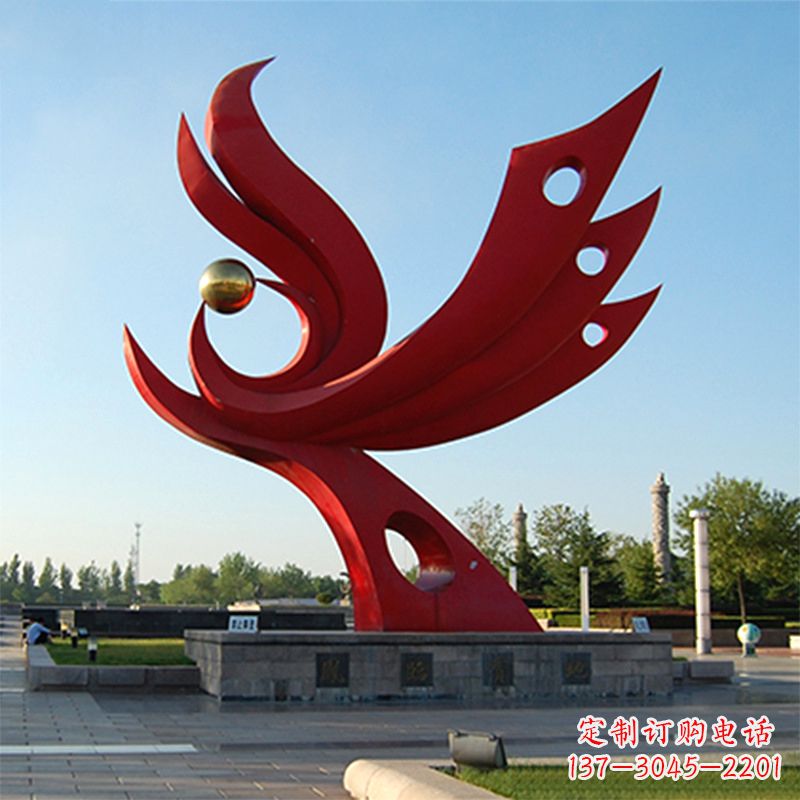 山东精美凤凰雕塑点缀公园园林景观
