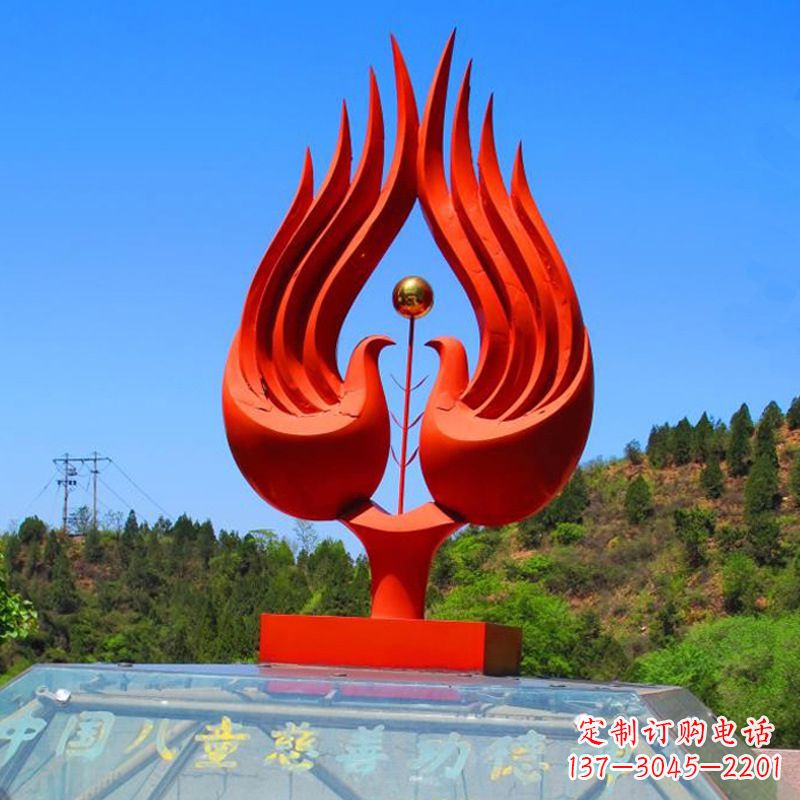 山东抽象凤凰公园不锈钢雕塑-景区园林景观神兽标识雕塑