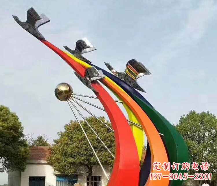 山东抽象和平鸽和太阳校园不锈钢雕塑