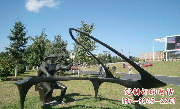 山东抽象人物弹钢琴铜雕