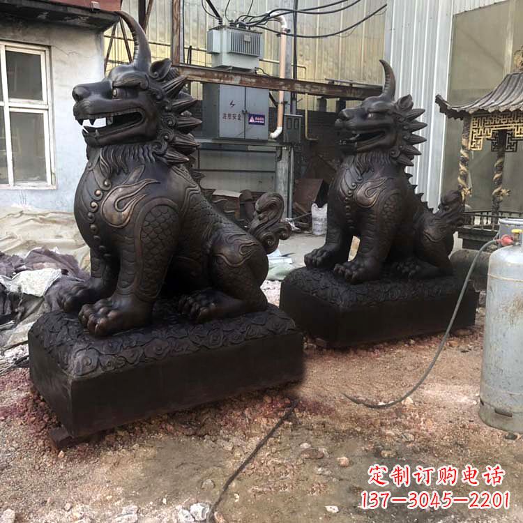 山东纯铜獬豸雕塑-中国古代神话传说神兽动物雕塑