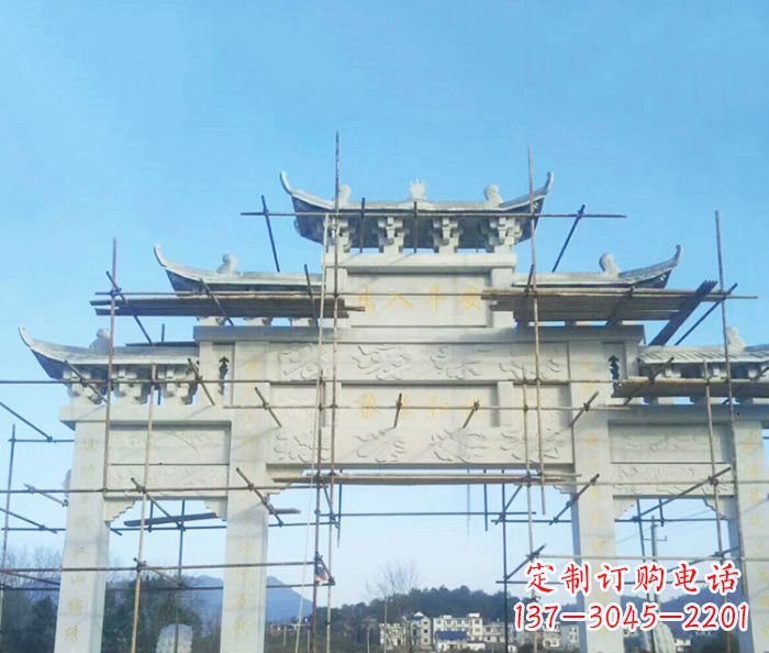 山东大理石三门牌坊雕塑