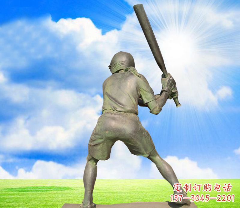 山东打棒球公园人物铜雕