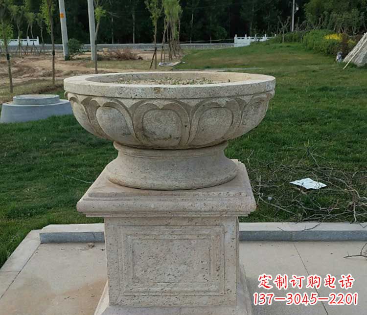 山东大理石花盆石雕