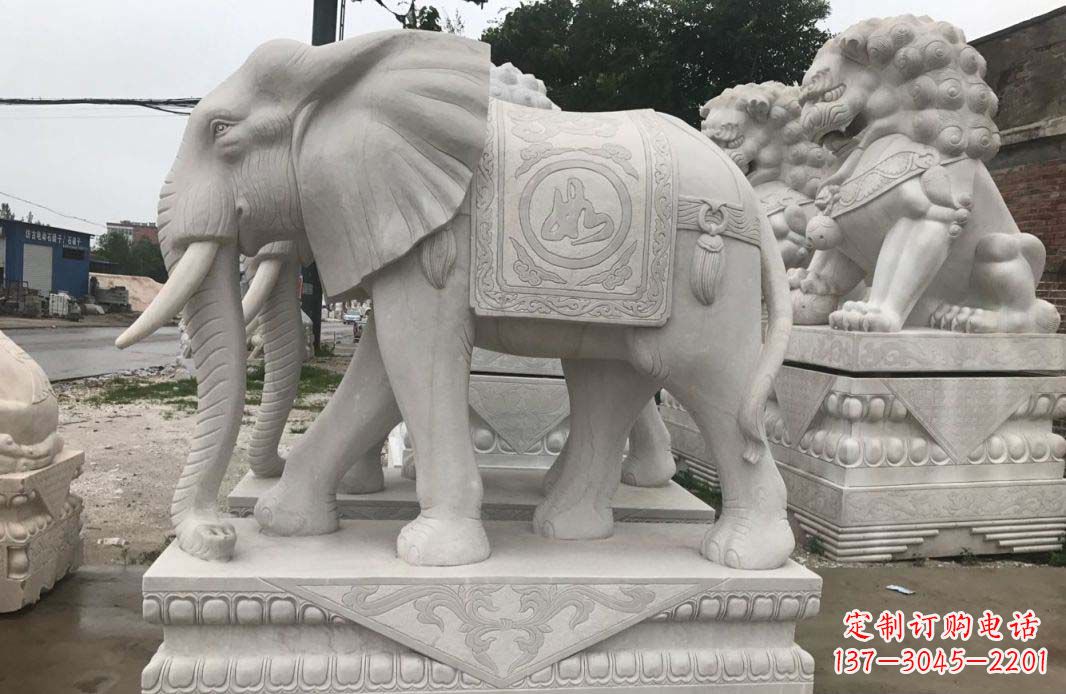 山东大理石吉祥如意别墅门口镇宅石雕大象