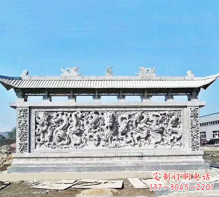 山东精美大理石九龙壁雕塑