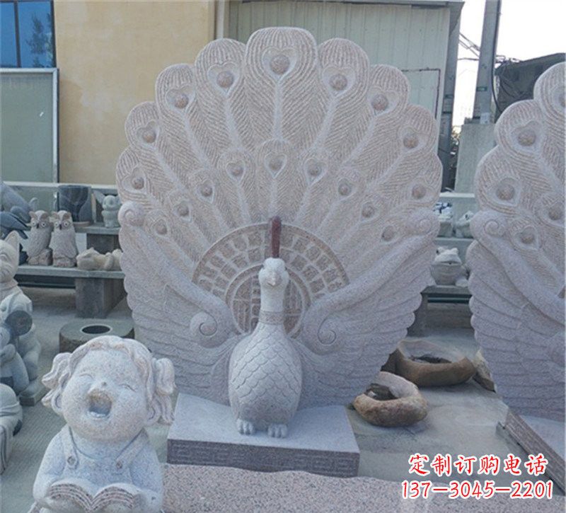 山东大理石孔雀开屏石雕