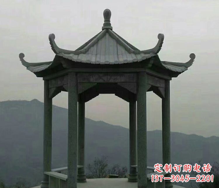 山东大理石凉亭景区六角石雕
