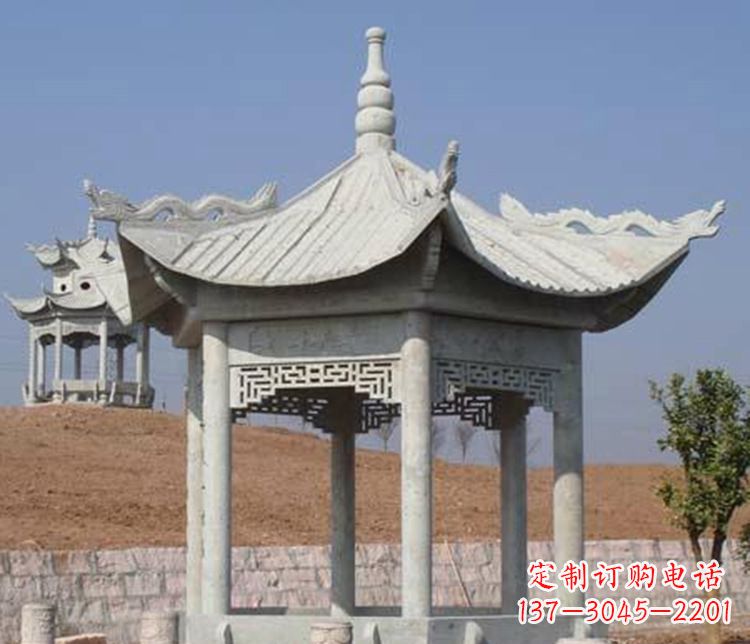 山东精美大理石六角凉亭石雕