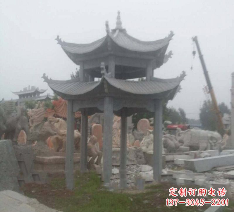 山东大理石六角凉亭石雕,精美绝伦