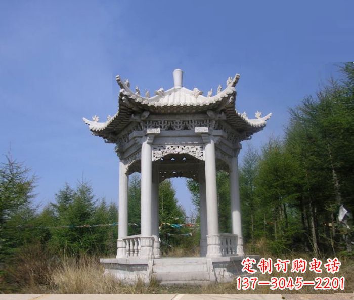 山东精美大理石六角石凉亭雕塑