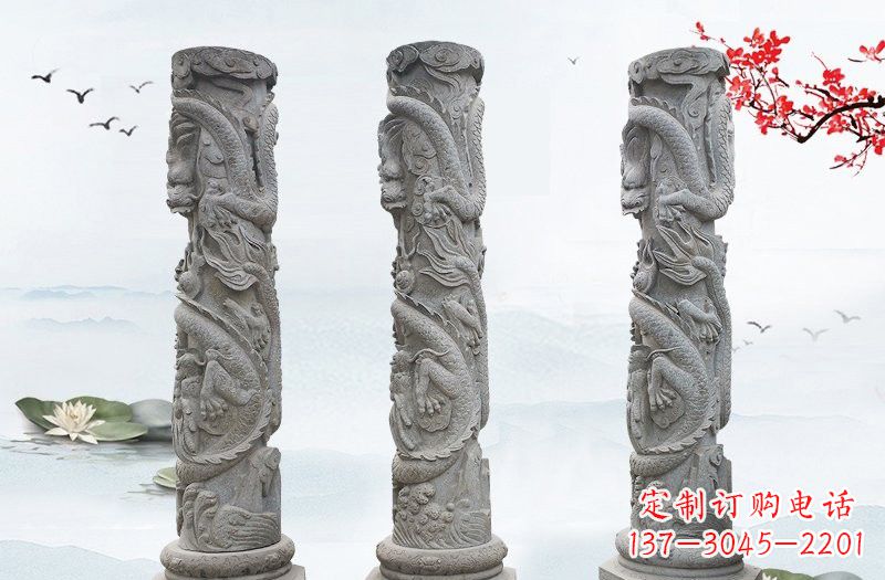 山东精美大理石龙柱雕塑