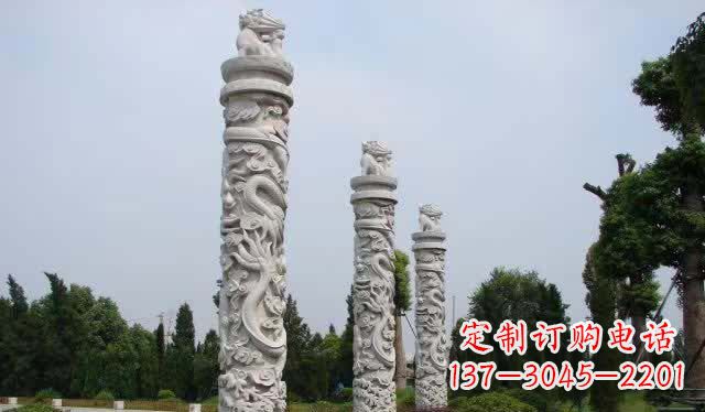 山东精美大理石龙柱雕塑