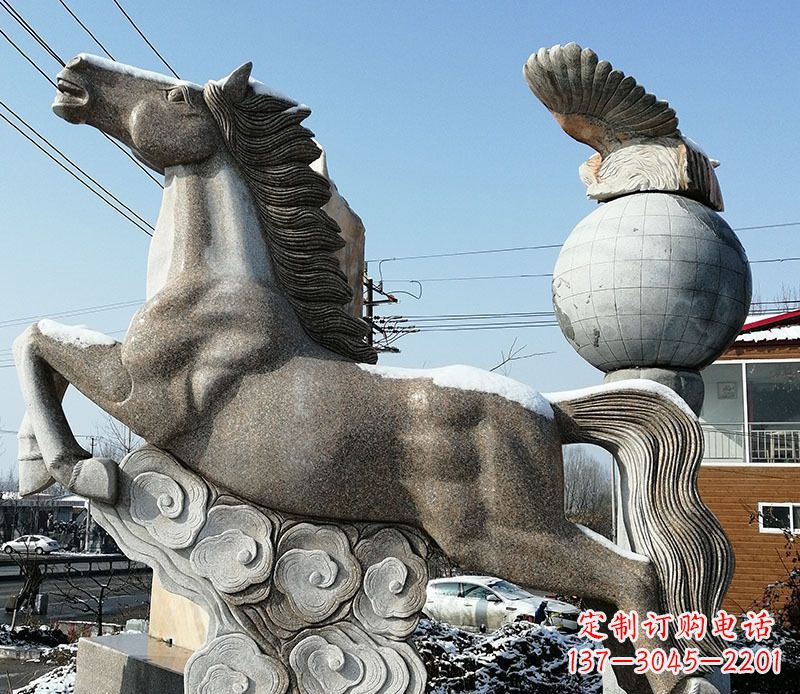 山东大理石马踏祥云石雕