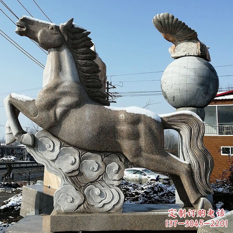 山东大理石马踏祥云雕塑