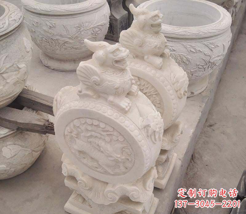 山东大理石貔貅抱鼓石雕塑