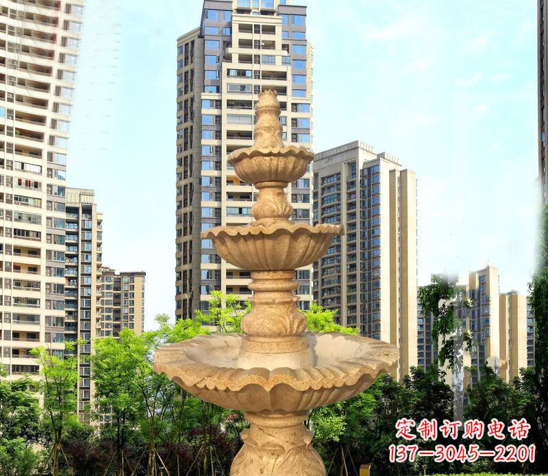 山东大理石三层喷泉公园石雕 (2)