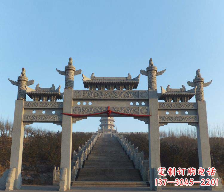 山东大理石三门牌坊景区石雕