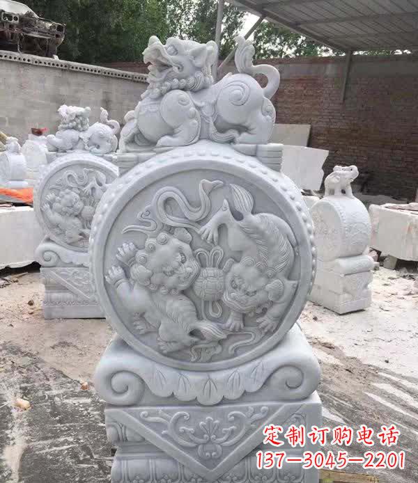 山东大理石狮子抱鼓石雕塑