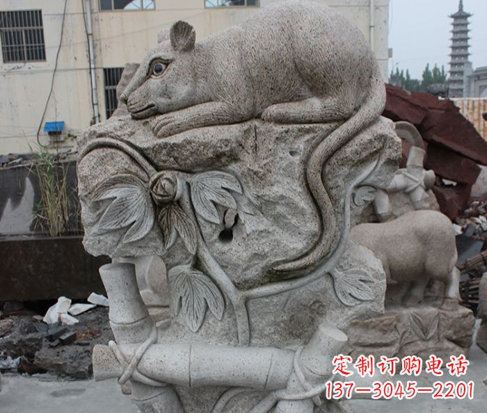 山东大理石生肖鼠石雕