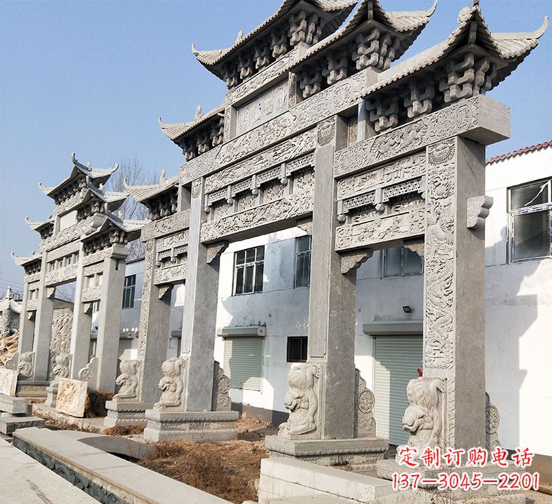 山东大理石石雕牌坊雕塑定制