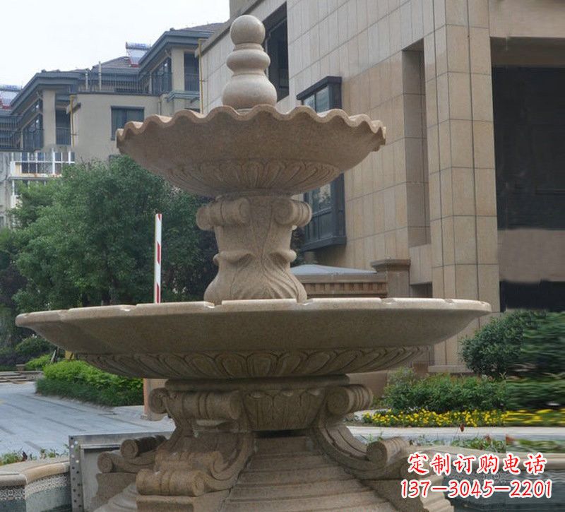 山东简约双层大理石喷泉雕塑
