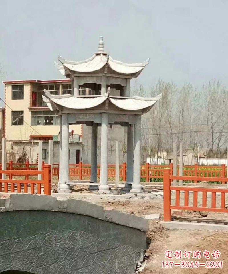山东大理石双层凉亭雕塑