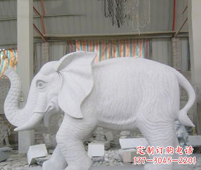 山东象征财富的大理石招财大象雕塑