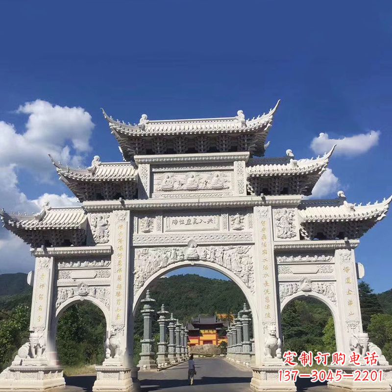 山东大型汉白玉景区大门石雕牌楼雕塑