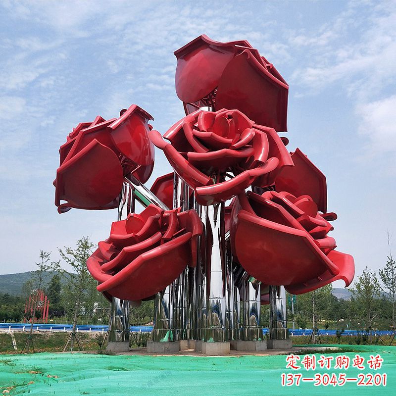 山东大型景区园林不锈钢玫瑰花景观雕塑