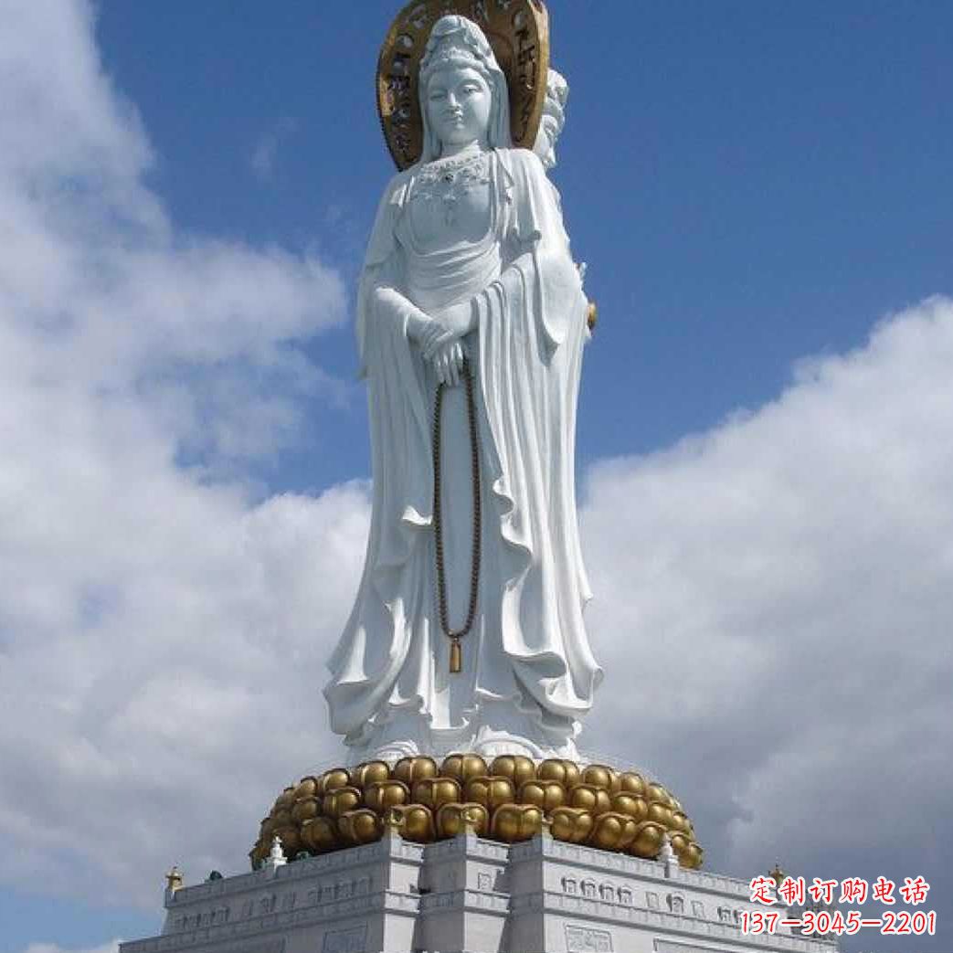 山东大型三面观音菩萨石雕
