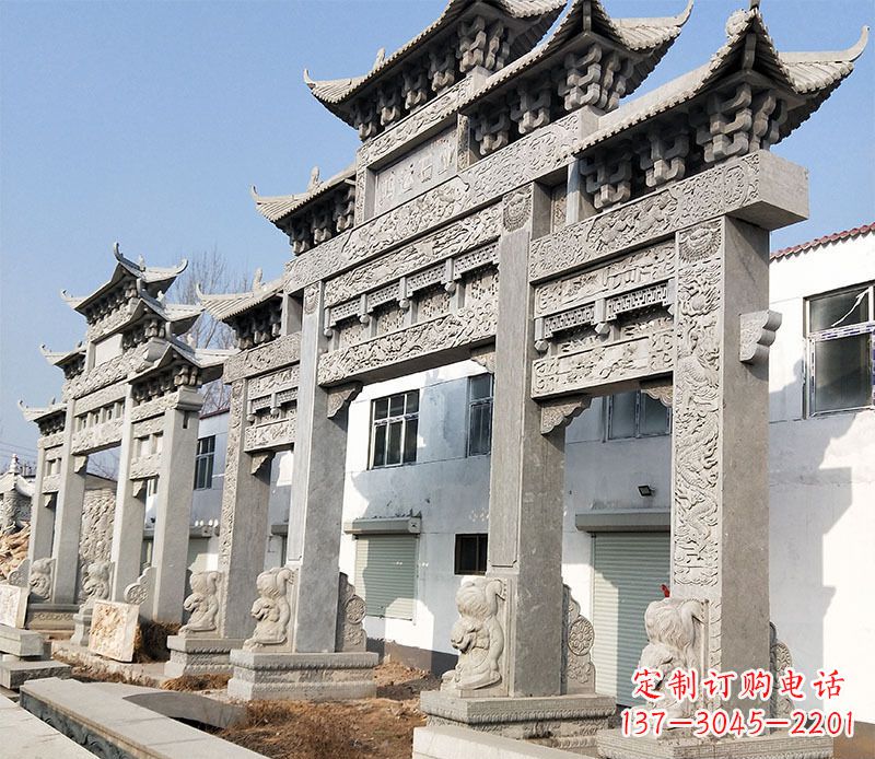 山东五门仿古牌坊石雕