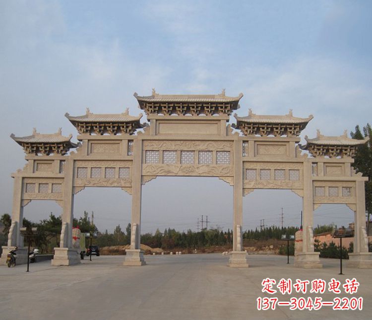 山东大型五门牌坊石雕精美雕塑