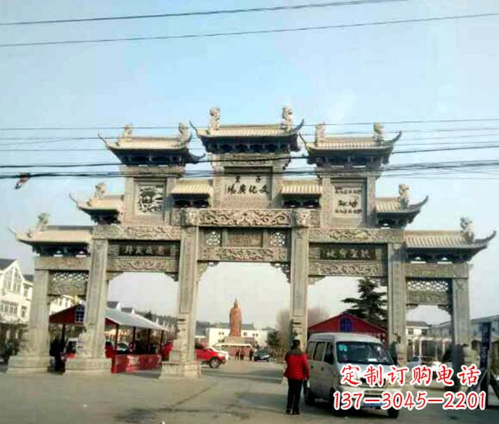 山东大型五门石雕牌坊 (3)