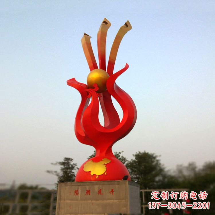 山东丹凤朝阳不锈钢凤凰雕塑-公园神兽标识景观雕塑