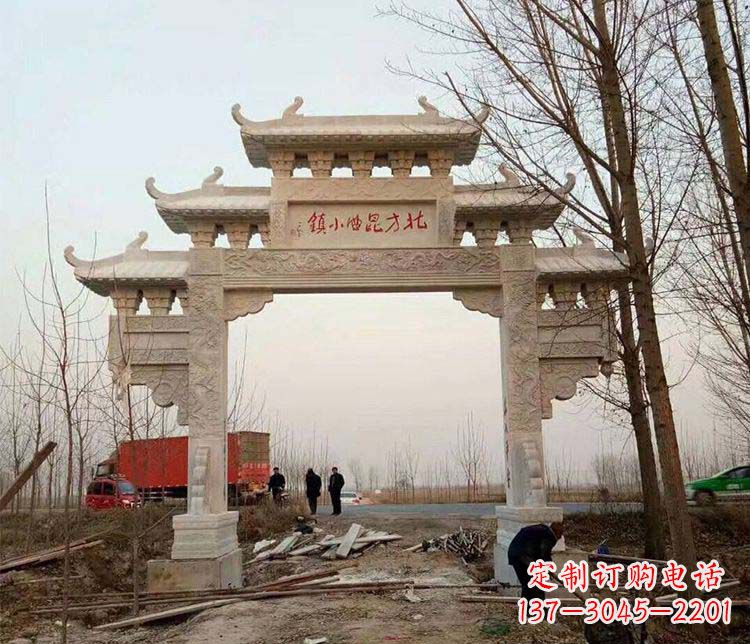 山东单门大理石牌坊石雕_2