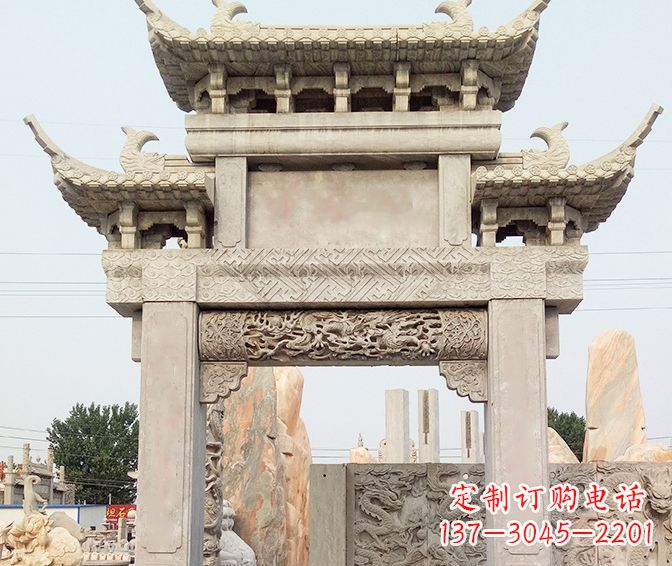 山东单门大理石牌坊石雕