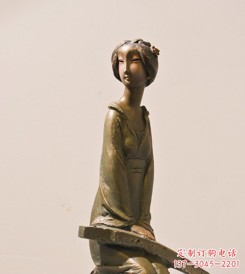 山东古筝女人铜雕古代人物雕塑