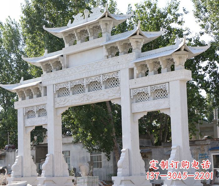 山东道路三门牌坊石雕 (2)