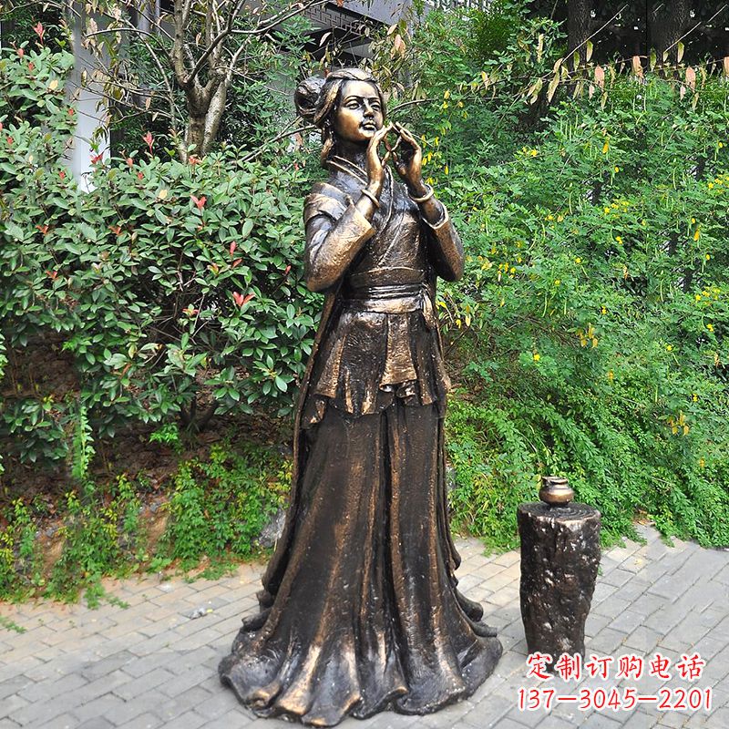 山东貂蝉铜雕塑像-公园古代美女人物雕塑