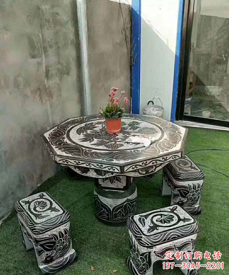 山东多边形石头桌凳雕塑