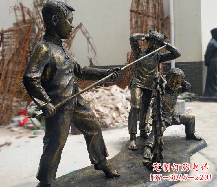 山东儿童放鞭炮庭院景观铜雕塑