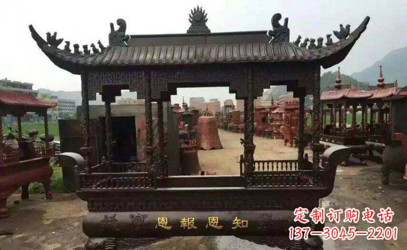 山东精美方形寺庙铜香炉雕塑