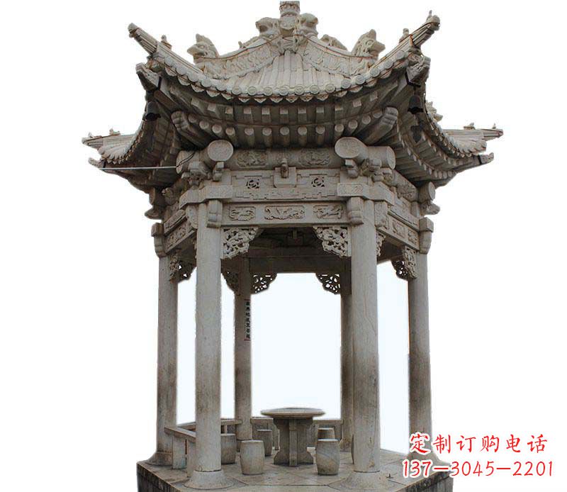 山东精美仿古六角凉亭石雕
