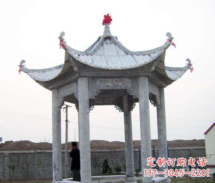 山东仿古六角石凉亭雕塑