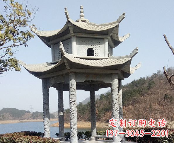 山东仿古六角双层凉亭石雕